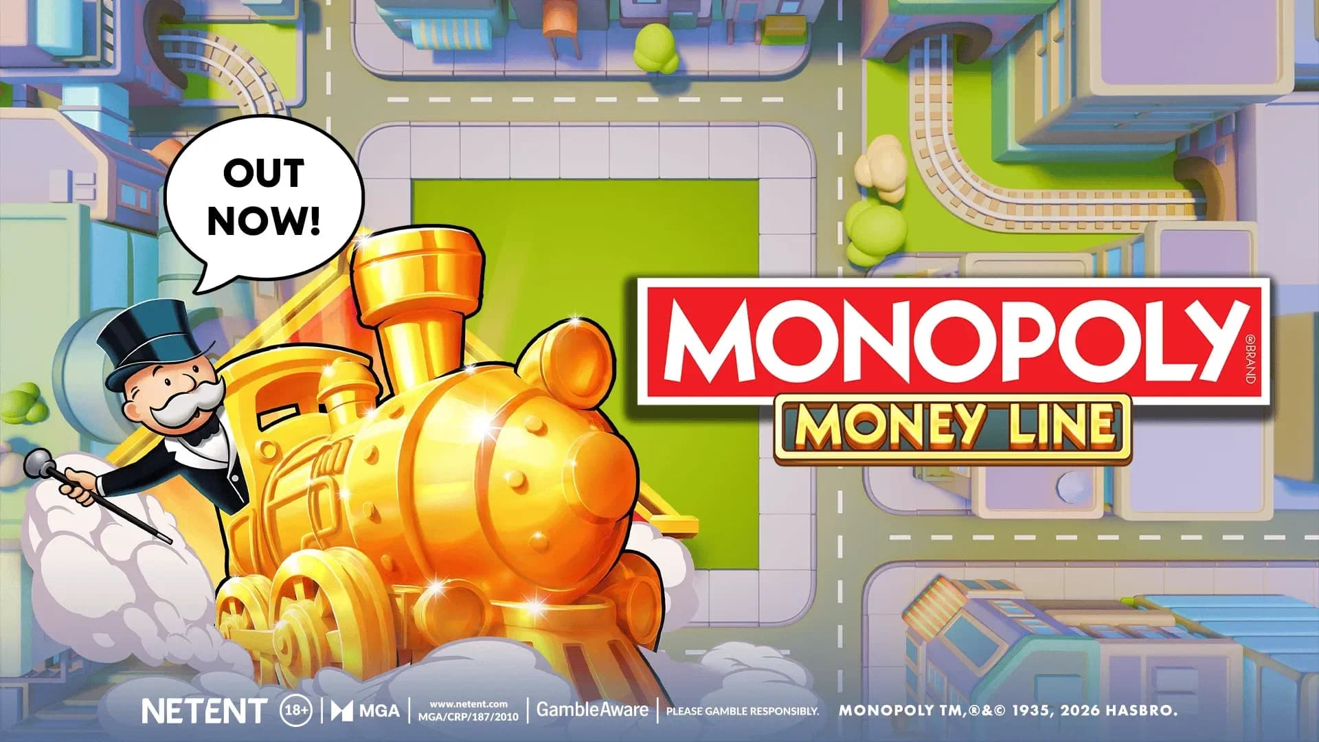 MONOPOLY Money Line slot gameplay featuring train carriages with multiplier bonuses