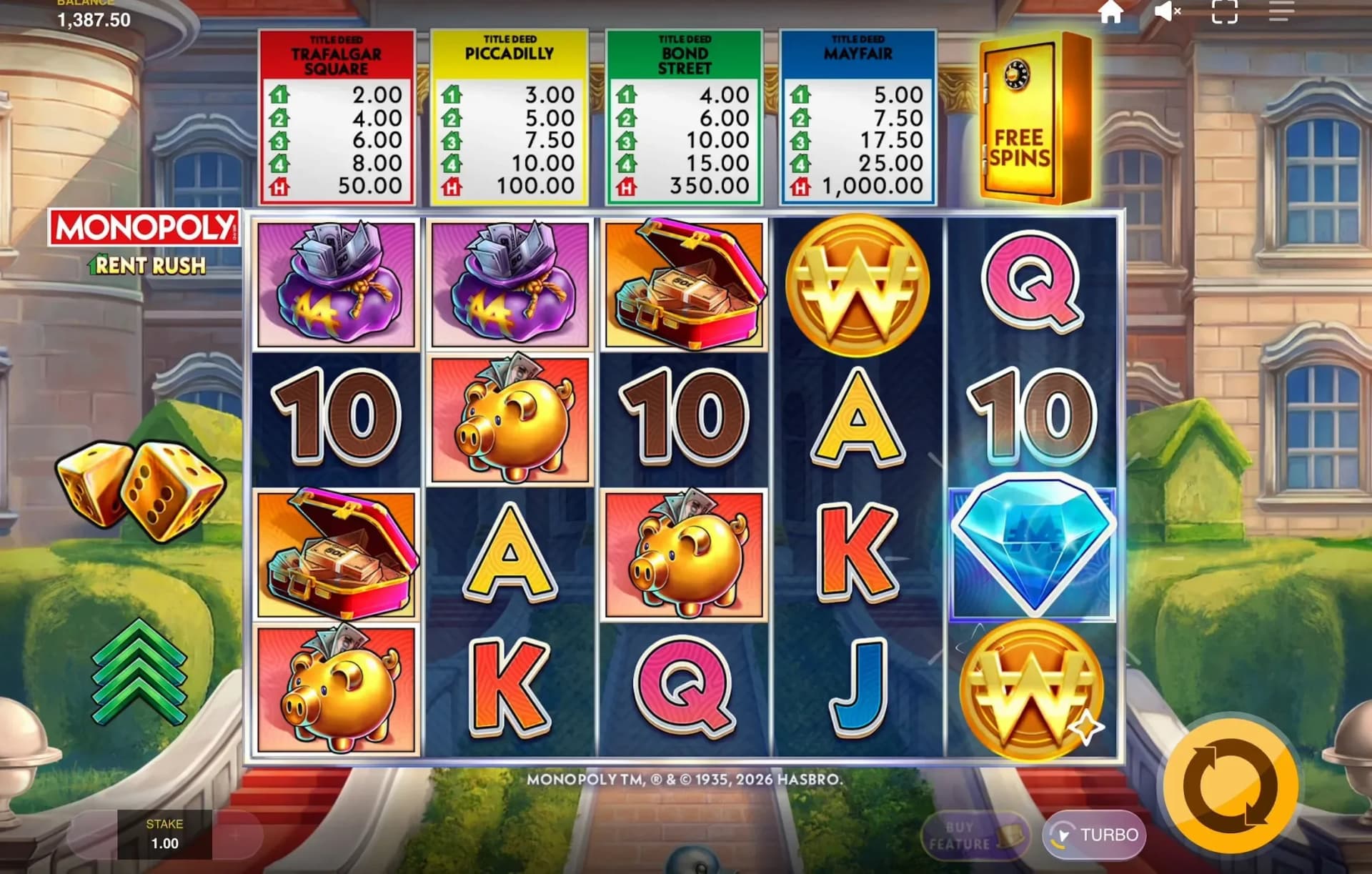 Mr. Monopoly guarantee feature offers superior value at 12x stake investment.