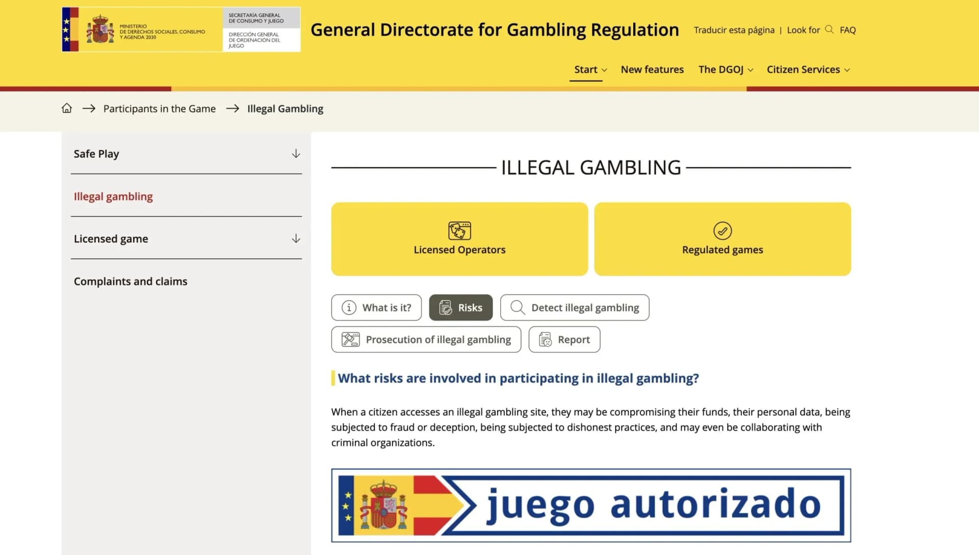 Official 'juego autorizado' seal for licensed Spanish gambling operators