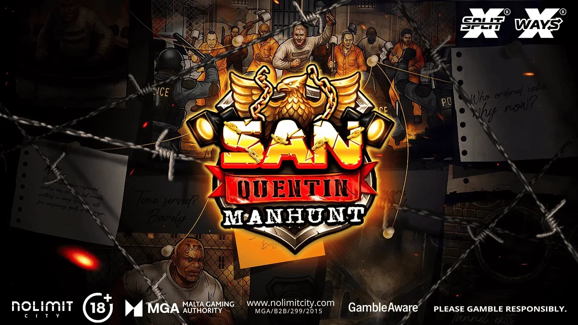 Prison-themed slot gameplay featuring the latest Manhunt release