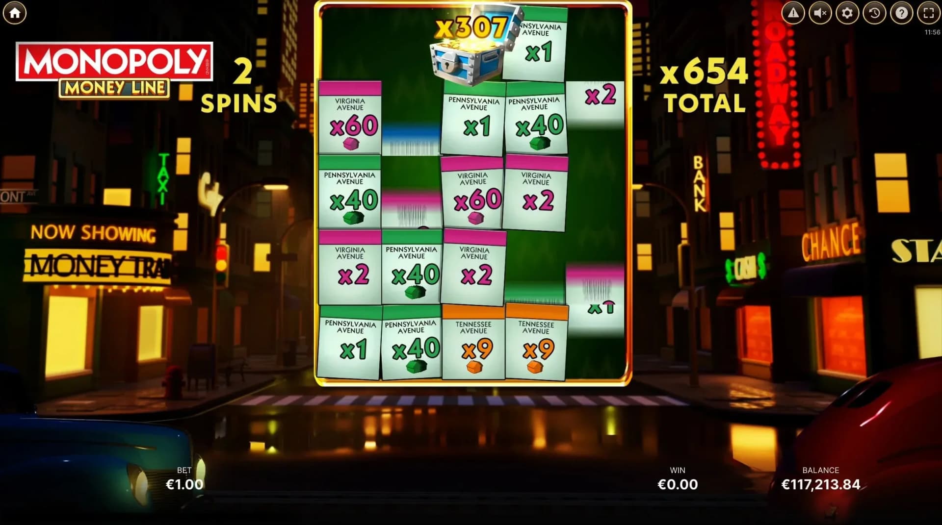 Property multiplier table displaying color-coded values from Pennsylvania to Boardwalk