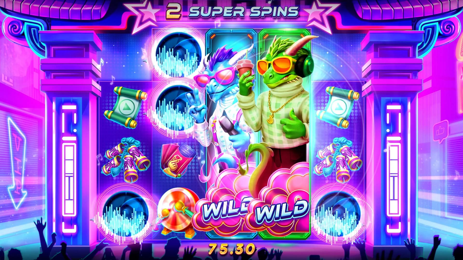 Super Spins mode activation with guaranteed dragon landing every spin