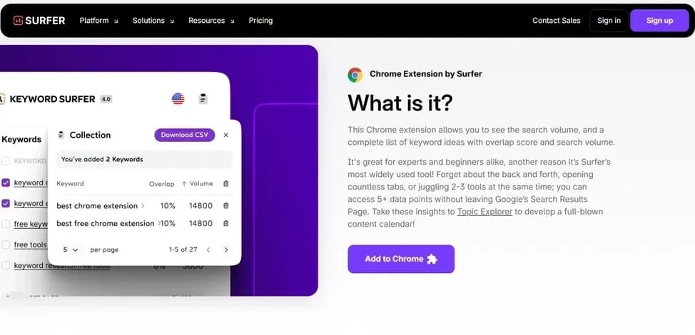 Surfer SEO Chrome extension for real-time SEO analysis